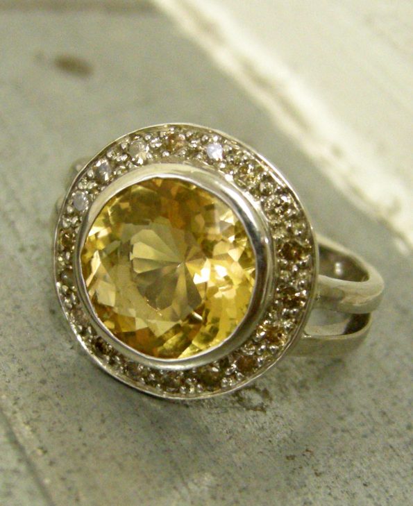 Champagne Diamond and citrine ring