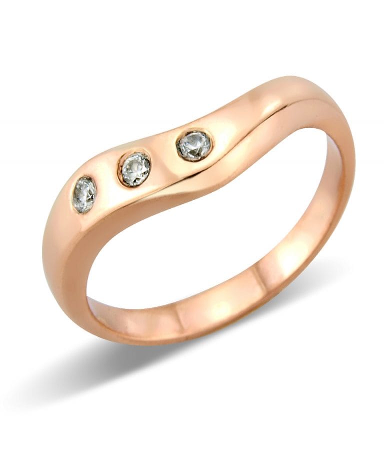 Curved 18ct Gold Wedding Ring Set With Diamond