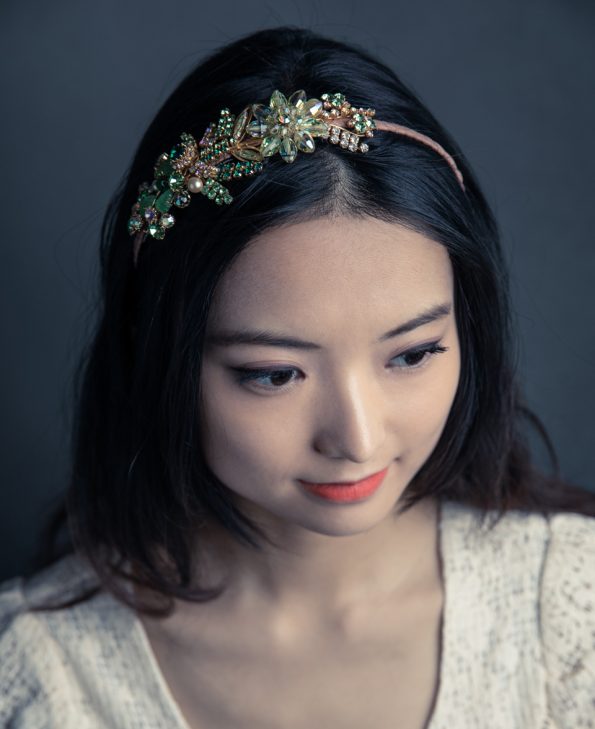 Vintage green and gold headpiece