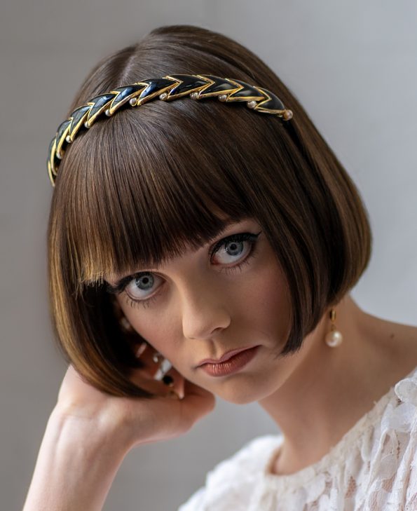 Black gold and pearl vintage headband