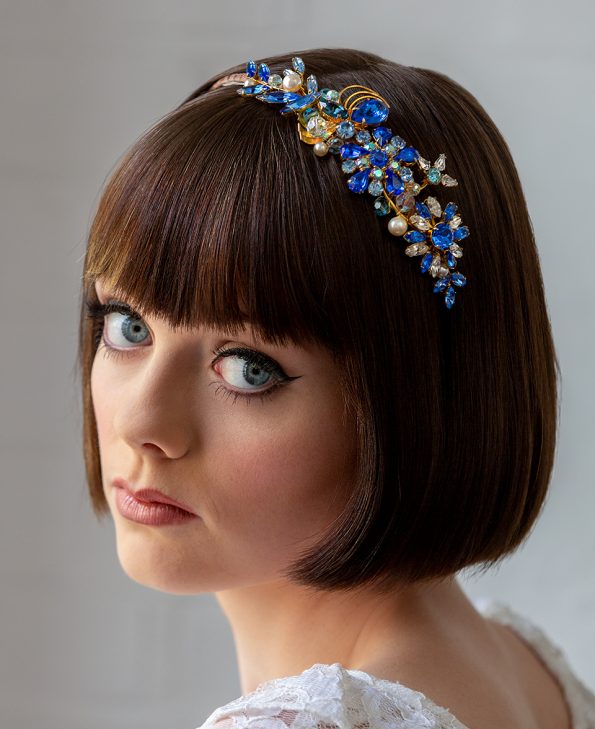 blue gold vintage crystal headband