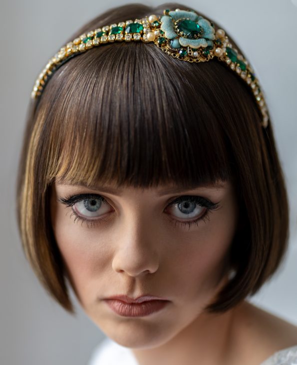 green headband, designer wedding hair accessory