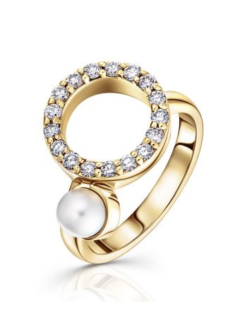 diamond pave and pearl ring set in 18ct yellow gold engagement wedding gift