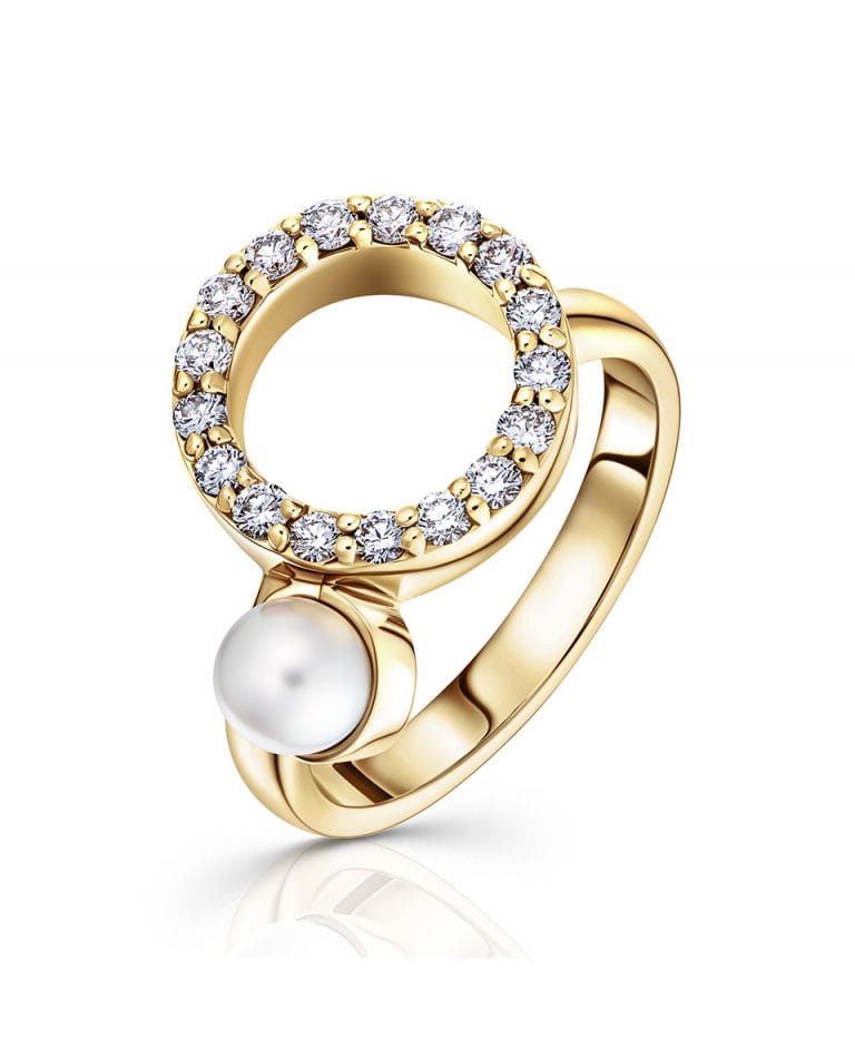 Ava Circle Diamond Pave/Pearl 18ct Gold Ring