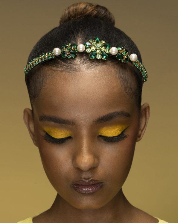 Gold green crystal and pearl headpiece