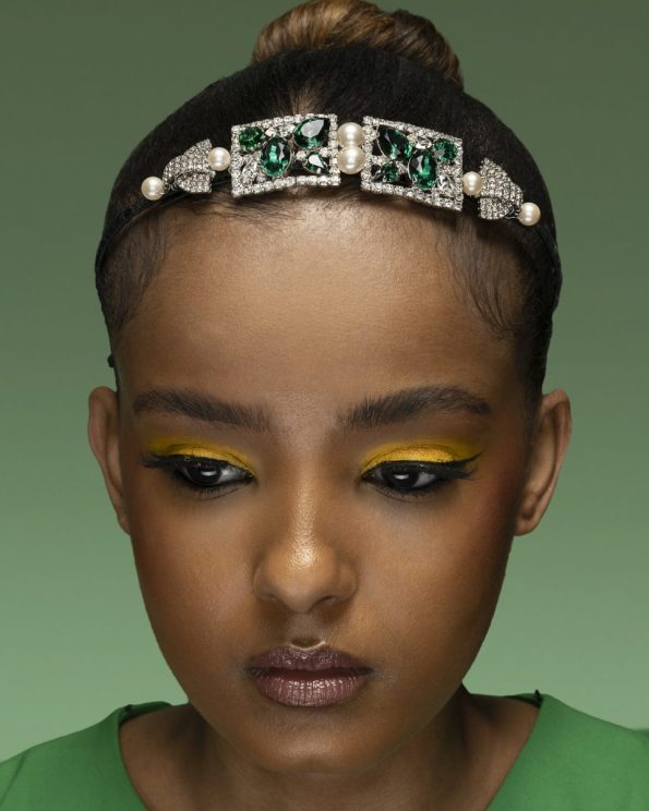 Green Deco crystal and pearlheadpiece