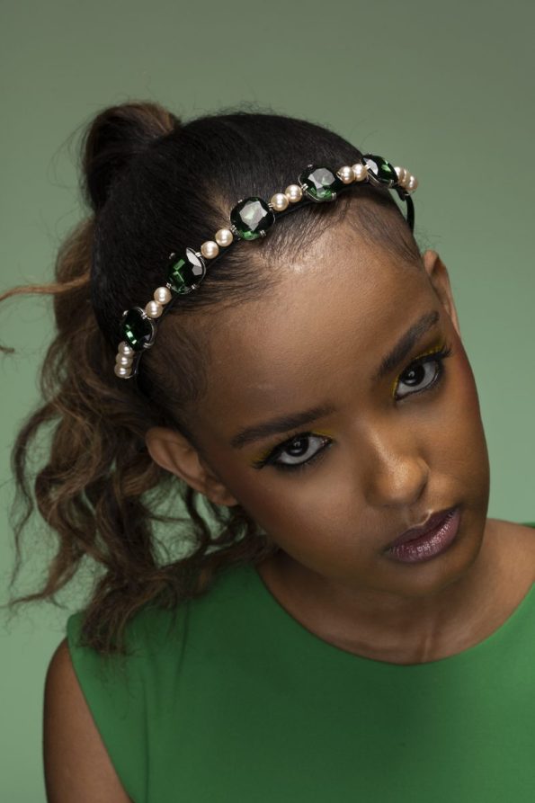 Green and pearl headband