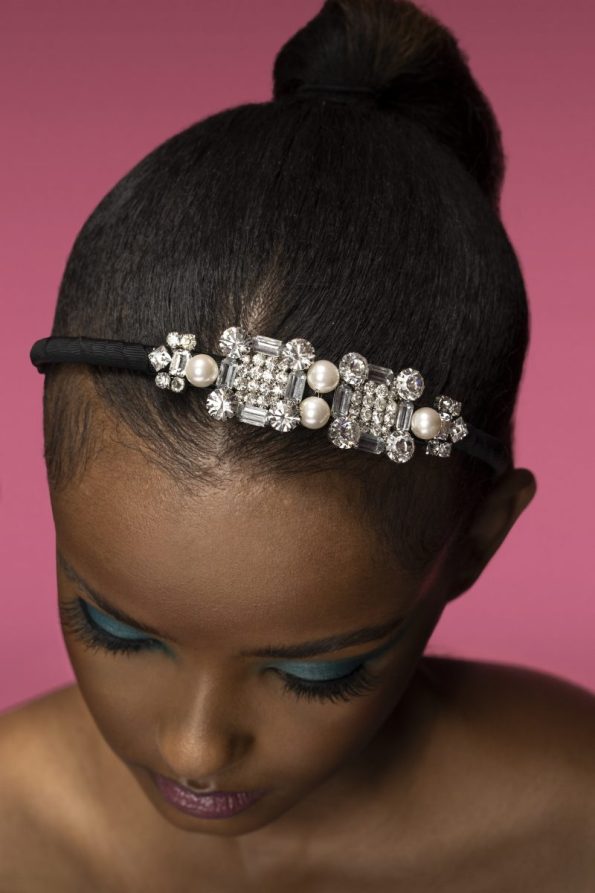 clear crystal art deco headpiece with pearls