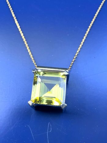 Yellow Quartz Necklace, handmade natural gemstone necklace, sterling silver gemstone pendant,healing gemstone, square gemstone,birthstone