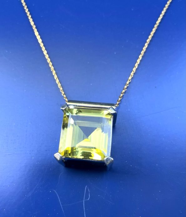 Yellow Quartz Necklace, handmade natural gemstone necklace, sterling silver gemstone pendant,healing gemstone, square gemstone,birthstone