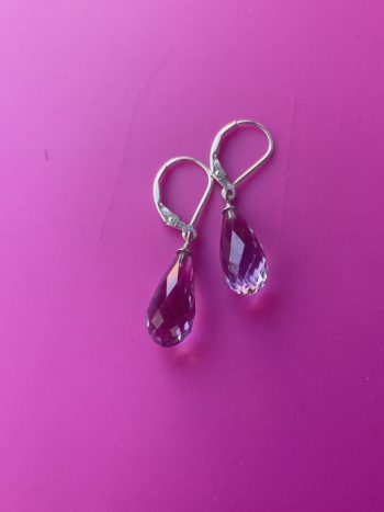 Vintage Amethyst Briolet drop earrings with sterling silver lever back fittings