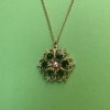 gold plated vintage flower necklace set with green crystal