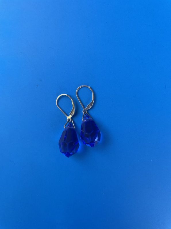 One of a kind earrings vintage blue crystal and faux pearl earrings using exquisite original vintage materials from 1930 - 1990s. Sterling silver lever back earring fittings are new.