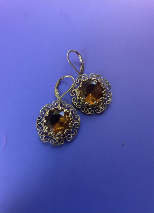 Champagne Crystal gold plated earrings 1960s