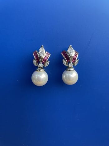 pearl earrings silver red clear crystal