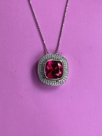 Clear red sterling silver vintage necklace