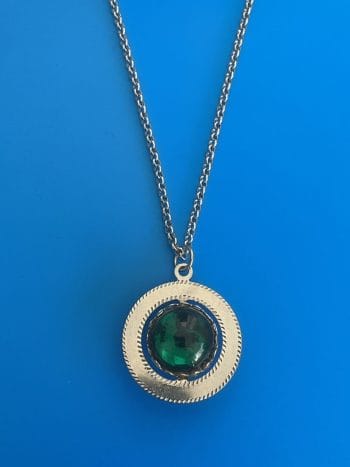 1960s Spinner Necklace Green/Blue Glass