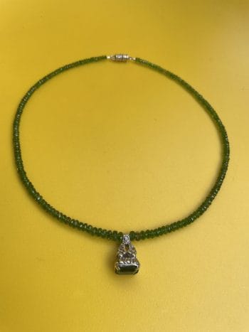 Carved Sterling silver antique pendant/seal with ornate carving (approx 2cm high) featuring chrome diopside beads and sterling silver magnetic claspÂ  approx 18