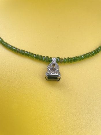 Carved Sterling silver antique pendant/seal with ornate carving (approx 2cm high) featuring chrome diopside beads and sterling silver magnetic claspÂ  approx 18