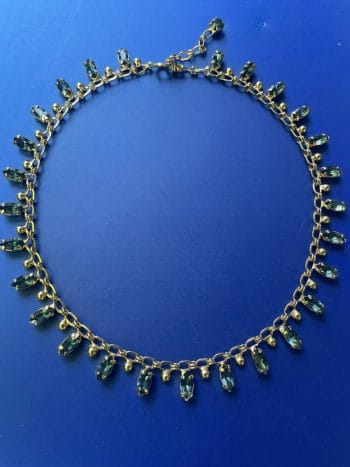 gold 1960s vintage necklace blue crystal detail