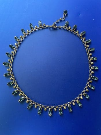 gold 1960s vintage necklace blue crystal detail