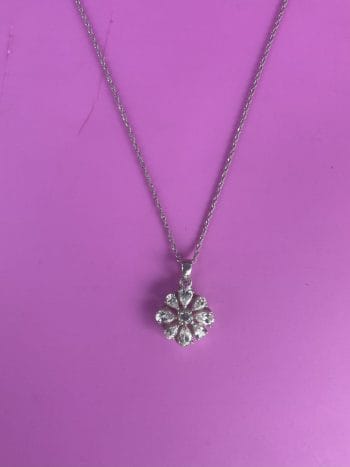 pretty flower sterling silver necklace set with clear cubic zirconia's on 18