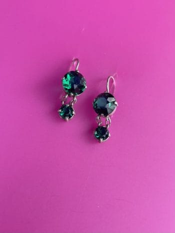 Green crystal earrings sterling silver, drop approx 2cm