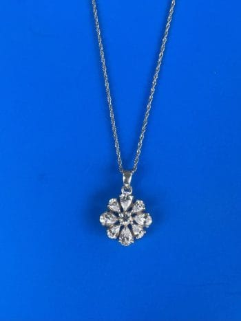 pretty flower sterling silver necklace set with clear cubic zirconia's on 18