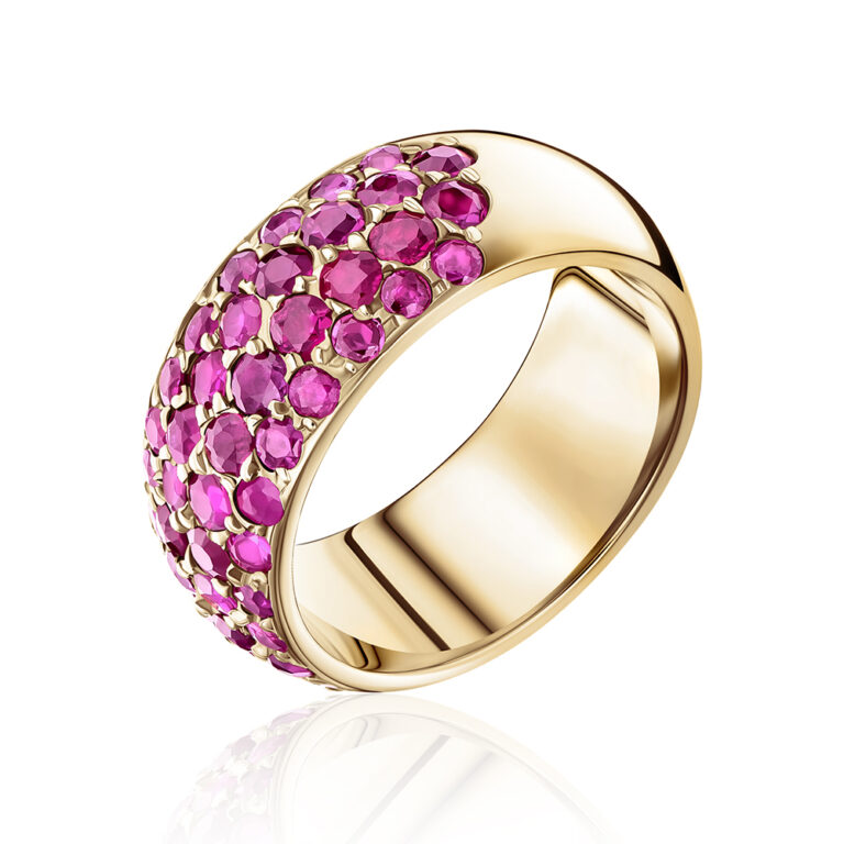 Gold Ring set with Pave Rubies